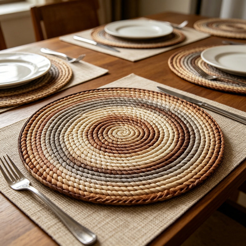Ensemble de 6 napperons ronds en plastique faits à la main, dégradés assortis, résistants à la chaleur, imperméables et réutilisables, pour la cuisine et la salle à manger. Accessoires décoratifs pour la table d'intérieur.