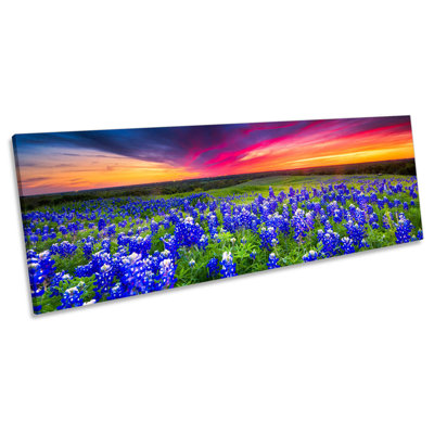 Flowers Landscape Sunset by Unknow - Wrapped Canvas Panoramic Print