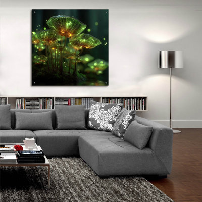 Art mural en verre épique «Mystic fungus» par Ann Klee, 36 po x 36 po
