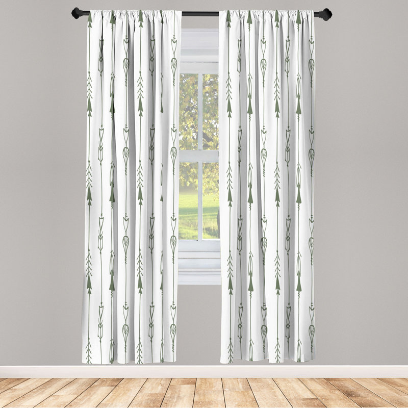 Microfiber Arrow Semi-Sheer Rod Pocket Curtain Panels, 28" W x 84" L, White/Olive