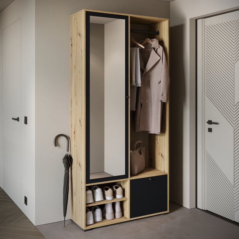 Hall Tree 90cm Wide with Shoe Storage, Black