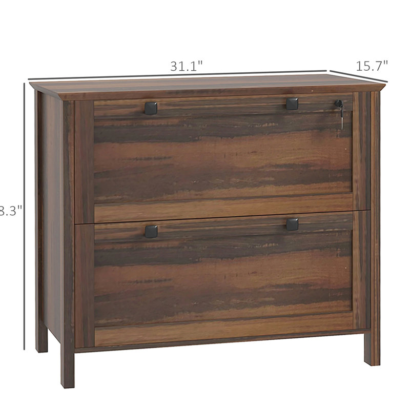 Home Office Locking File Cabinet, Brown Finish. 2 Drawers With Adjustable Hanging Bar For Letter, A4, Legal. Stylish & Secured. 31.1" L X 15.7" W 28.3" H Lockable Cabinet Office, Brown. 2 Secure.