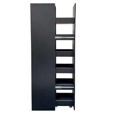 Noir, grand chariot de rangement mince, chariot de roulage de cuisine, armoire de rangement étroite avec poignée et roulettes, support à épices en bois à côté du réfrigérateur, tablette de garde-manger pour la cuisine, petits espaces