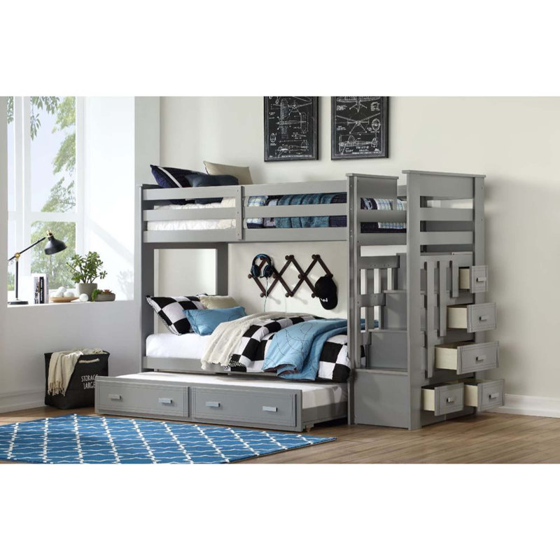 Agatie Kids Twin Over Twin Bunk Bed with Drawers, Gray