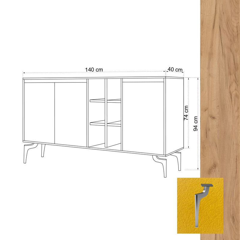Console Dracen, Brun / jaune, H 37 po x l 55,1 po x P 15,7 po
