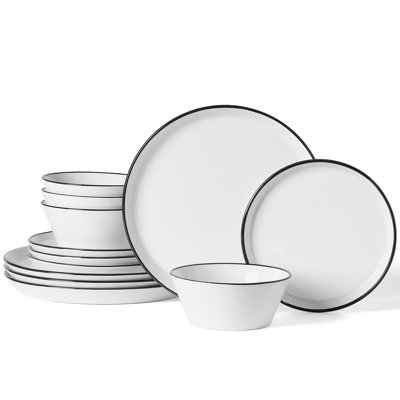 12 Pieces Stoneware Dinnerware Set, Plates And Bowls Set For 4