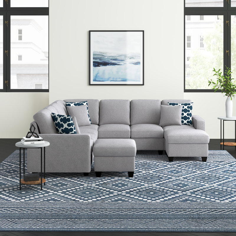 Canapé modulaire réversible avec repose-pieds Aracena, Gris clair