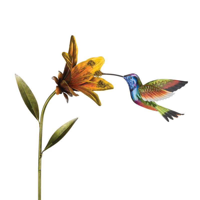 Piquet de jardin en métal Hummingbird Flower, Couronne mauve