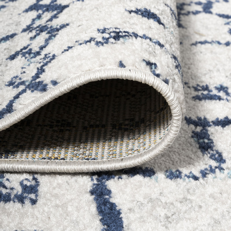 Tapis crème / bleu marine Kateshia, Rectangle 5 pi 3 po x 7 pi 7 po