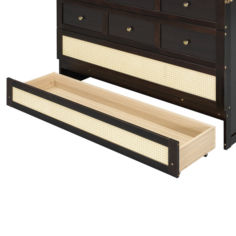 Lit escamotable double avec grands tiroirs, Espresso