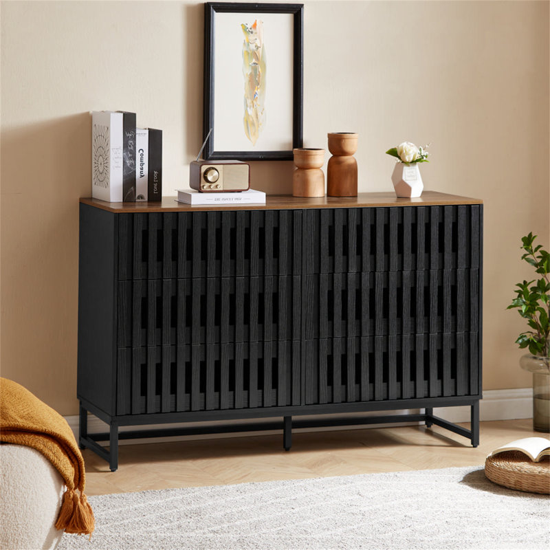 Commode double 6 tiroirs avec grille rayée
