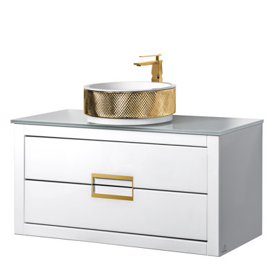 40'' Single Bathroom Vanity with Tempered Glass Top