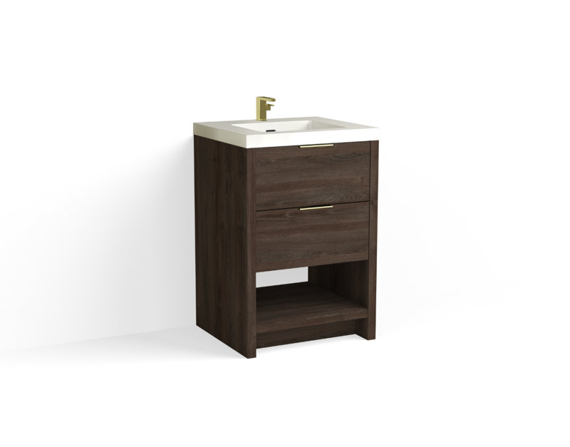Vue 24" W Freestanding Single Bathroom Vanity, Glossy White/Single, Satin Brass, Nocino