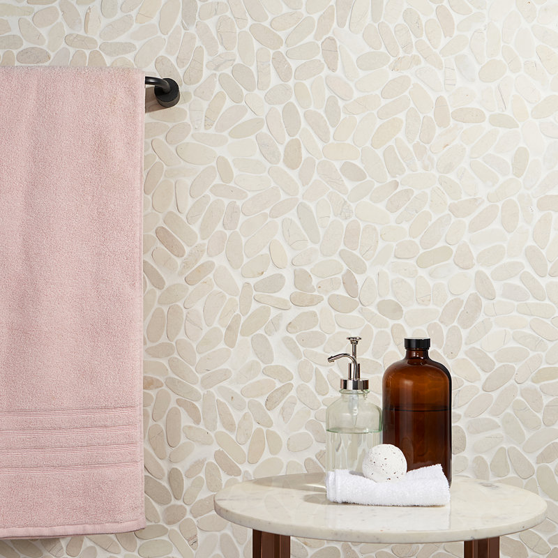 Picturesque Oval 11.81" x 11.81" Natural Stone Pebble Mosaic Floor and Wall Tile (0.97 Sq. Ft. / Each), White