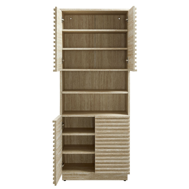 Render Tall Faux Travertine Linen Storage Cabinet In Travertine