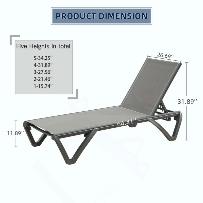 Patio Chaise Lounge Outdoor Aluminum Polypropylene Chair With Adjustable Backrest, Poolside Sunbathing Chair For Beach,Yard,Balcony ( 2 Lounge Chairs)