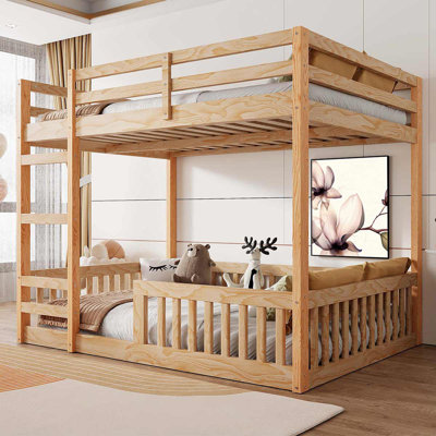 Full Over Full Wood Bunk Bed With Sturdy Frame And Guardrails For Families by Harriet Bee
