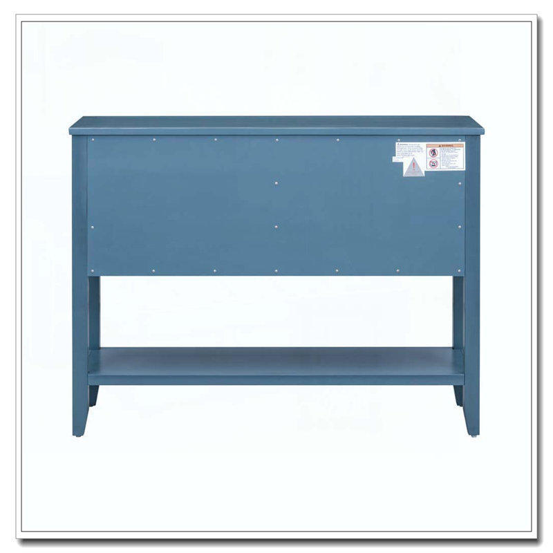 Console de rangement rétro avec quatre petits tiroirs et une tablette inférieure, Bleu marine clair