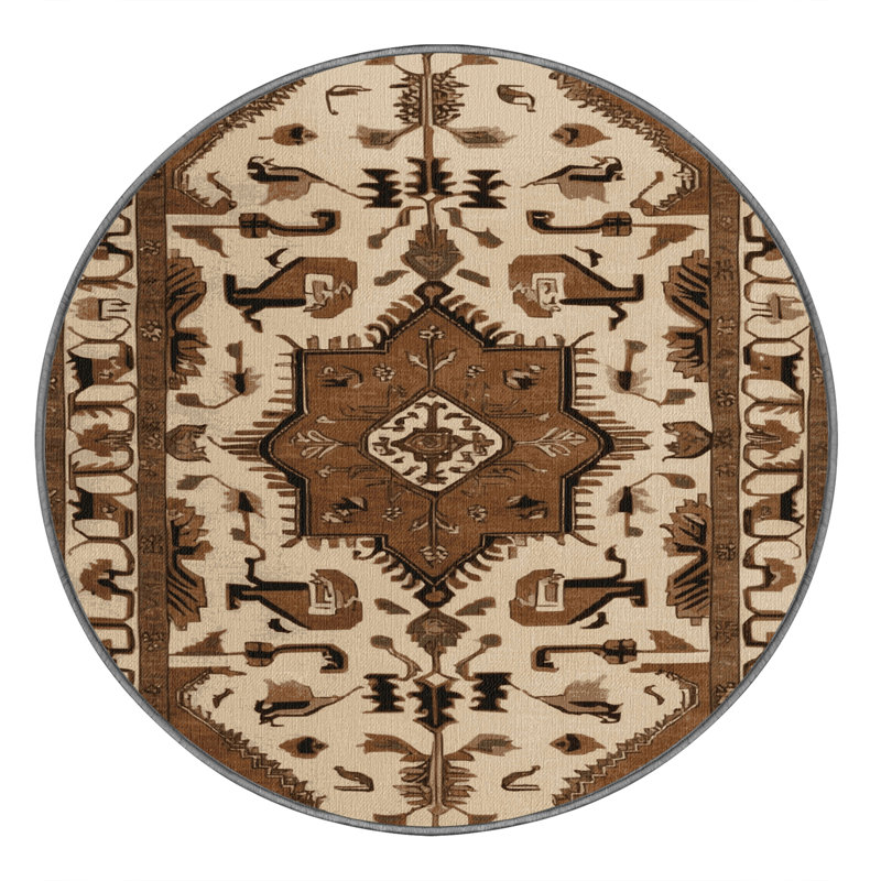Machine Washable Persian Brown Area Rug, Round 3'