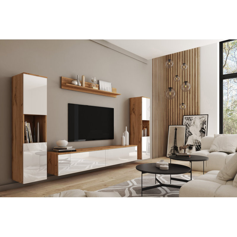 Cothern Unfinished Entertainment Centre for TVs up to 75", White/Wotan Oak
