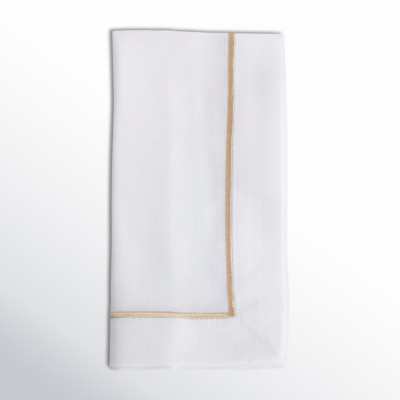 Odelle Embroidered Line Design Dinner 4 Piece Napkin Set, Golden Champagne