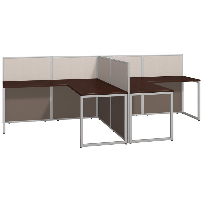 Easy Office L-Desk Office Suite Benching Workstation - Reversible, Mocha Cherry