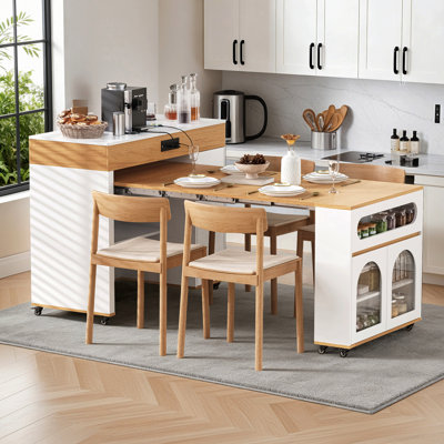 Rolling Kitchen Island With Extendable Table, Drawers, Power Outlet And Brake Lock, Storage Cabinet