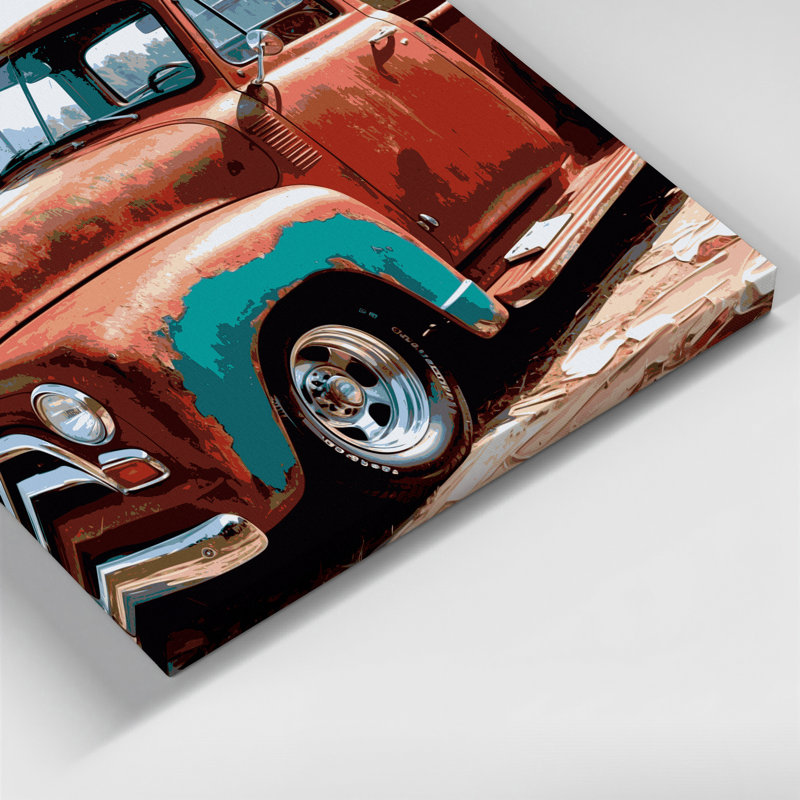 Transport, camionnettes rétro, art mural sur toile brune, H 24 po x l 36 po