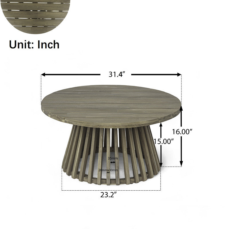 Round Patio Tables, Wooden Outdoor Coffee Table, Gray