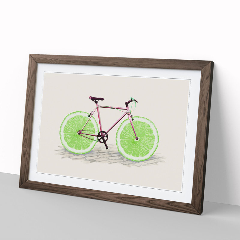 Lime Bicycle - Picture Frame Painting, 36cm H x 48cm W x 2cm D, Walnut Framed