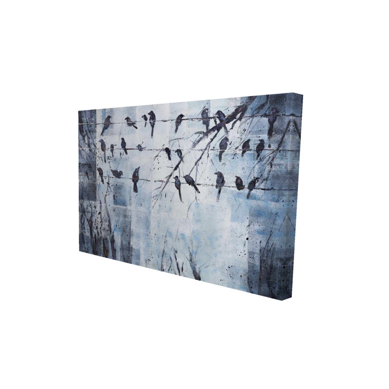 Art abstrait sur toile, oiseaux industriels sur fil électrique