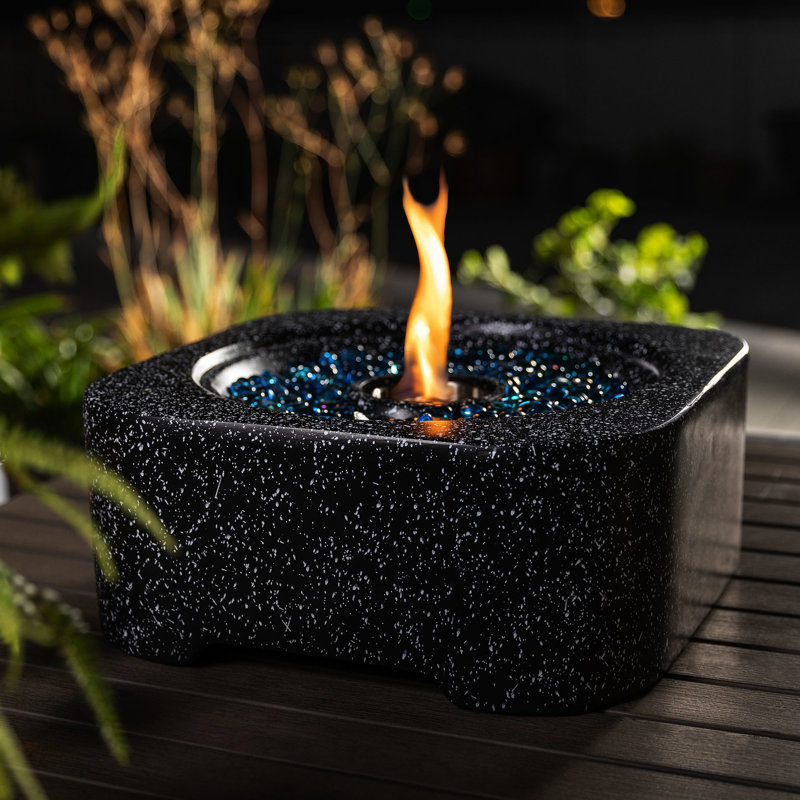 Foyer de table avec base en béton - Brûleur à éthanol pour mini-pot d'extérieur en acier inoxydable avec couvercle d'extérieur et d'extérieur 3000Btu