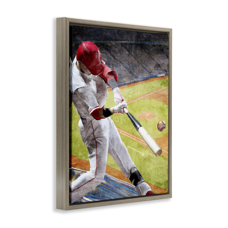 Cadre flottant d'athlète frappant au baseball, design par Kim Allen, Cadre flottant orme Montalcino, H 21 po x l 17 po