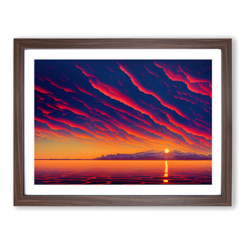 Contemporary Ocean Sunset - Framed Print, 34cm H x 46cm W x 2cm D, Walnut