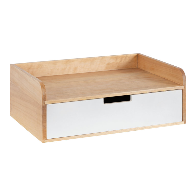 Casiano Poplar Accent Shelf with Drawer, Natural/White