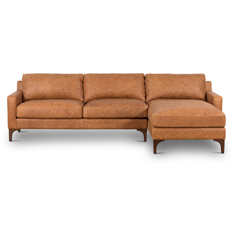 Sorrento Full-Grain Genuine Italian Leather Sectional, Tan, Right Hand Facing