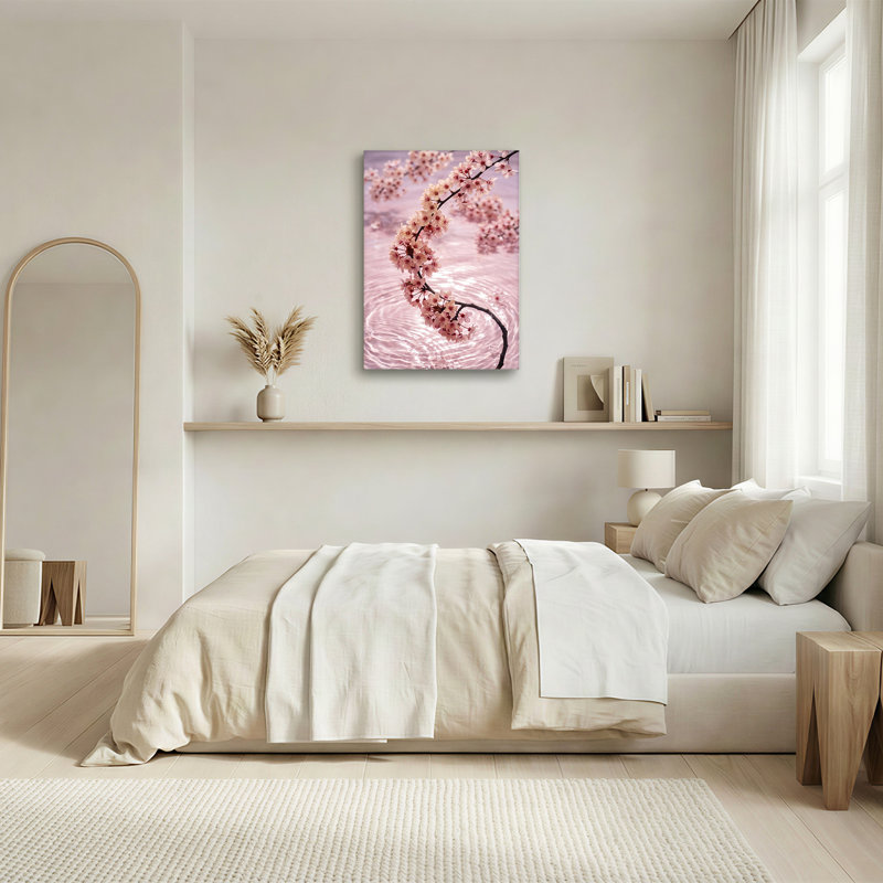Art mural sur toile Cherry Blossom Branch Over Rippling Water, H 18 po x l 12 po