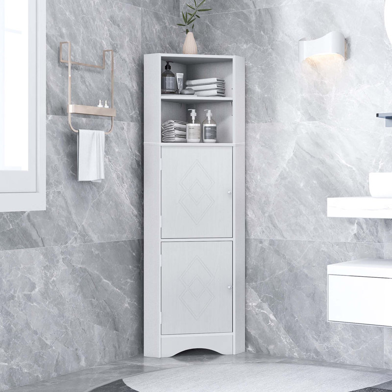 Freestanding Corner Storage Cabinet For Bathroom Living Room, White