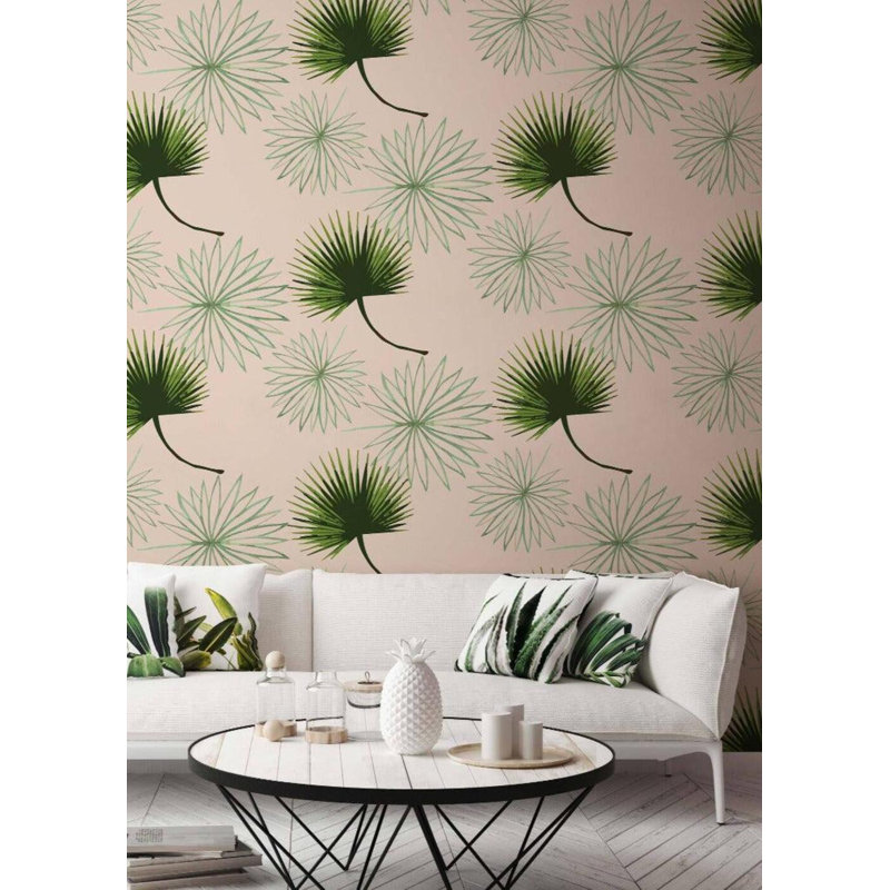 Cabbage Palm 10' L x 24" W Peel and Stick Wallpaper Roll, Black, Faux Grasscloth