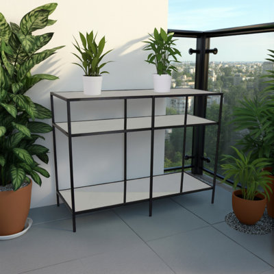 Support pour plante Gwen avec 3 tablettes en miroir, cadre en métal noir 40 po