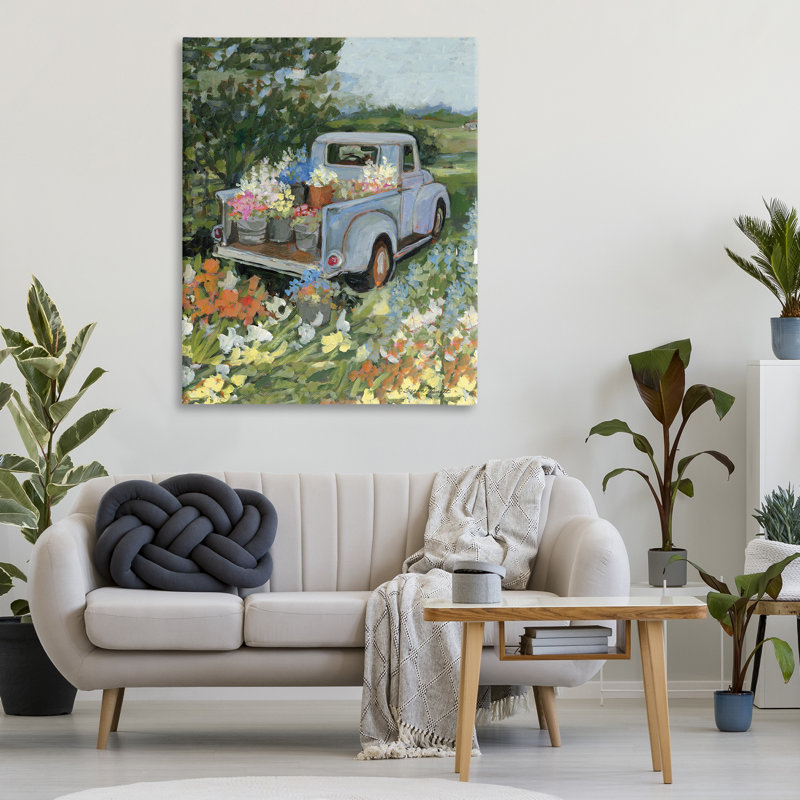 Camion sur le champ avec des fleurs, conception par Susan Winget, H 48 po x l 36 po