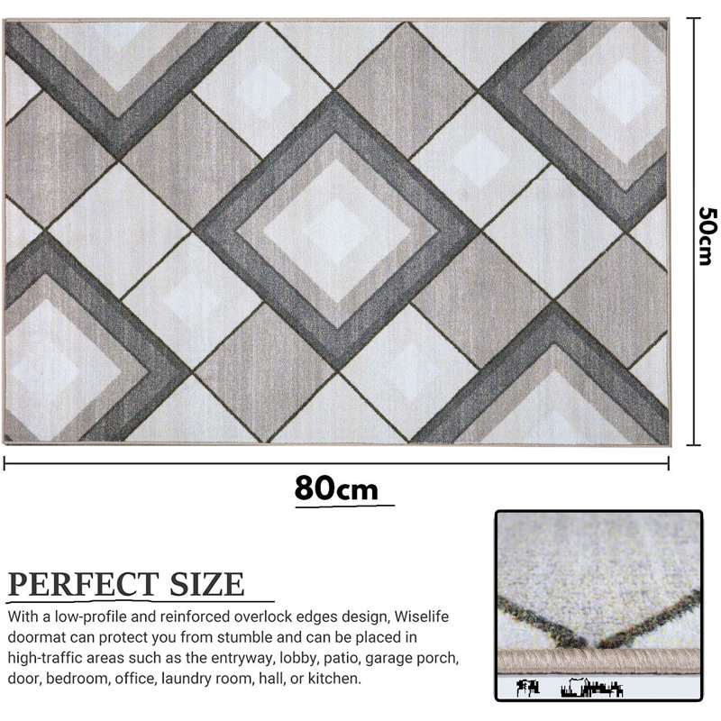 Batichon Non-Slip Geometric Doormat, Black, Rectangle 50 x 80cm