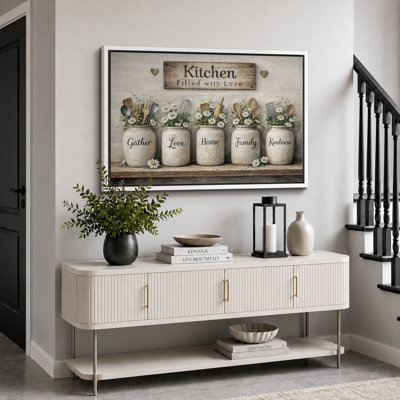 Kitchen Filled With Love Utensils And Daisies Artwork, Kitchen Pictures, Framed Canvas Giclee Print Wall Art