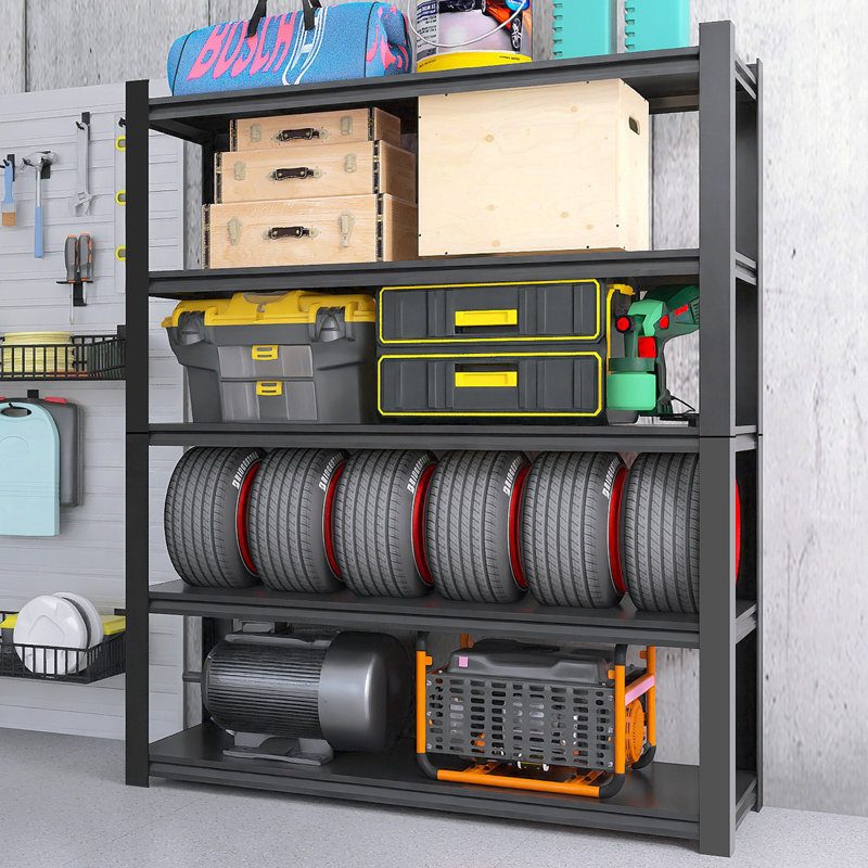 Larges tablettes en métal noir de 59 po, avec 5 cloisons amovibles, grande capacité, support de charge robuste, convenant au garage, à la cuisine et au bureau.