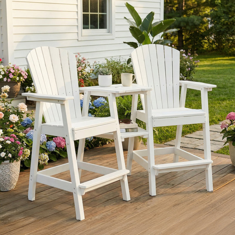 HDPE Tall Adirondack Chair Set with Removable Double Trays (Set of 2), White