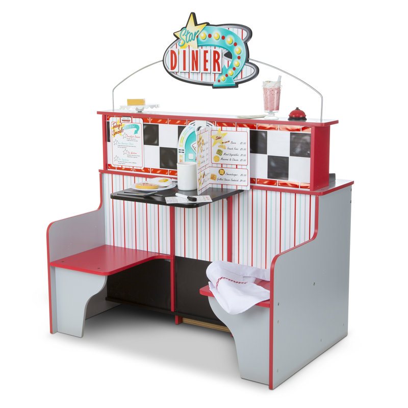 Double-Sided Red and Gray Wooden Star Diner Restaurant Play Set