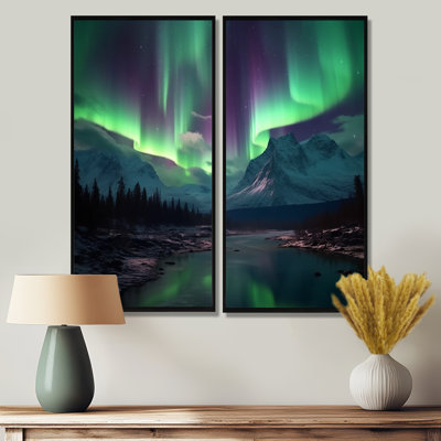 Northern Lights In Alaska III - Pink Modern Wall Art 2-Panels