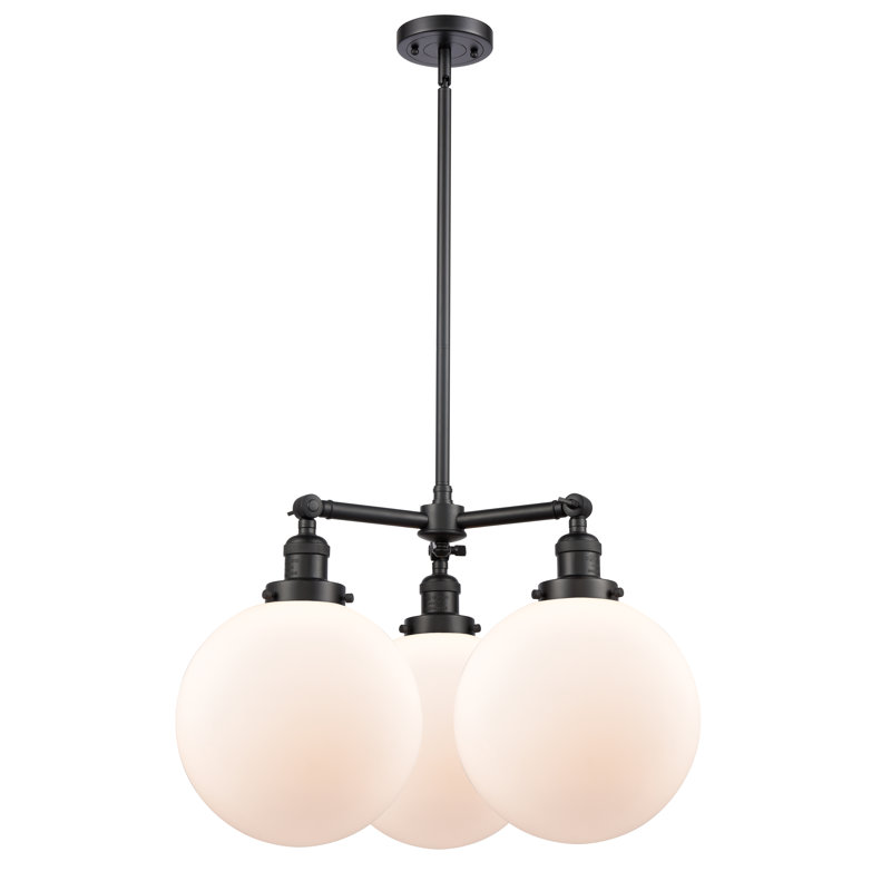 Lustre en forme de globe à 3 lumières de style bougie Antsje, Blanc mat, Nickel poli, Ampoule DEL