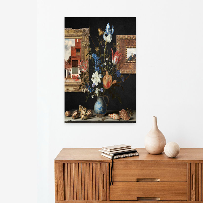 Made In Delft - Art mural d'art contemporain tulipe fleur, H 24 po x l 16 po, Noir