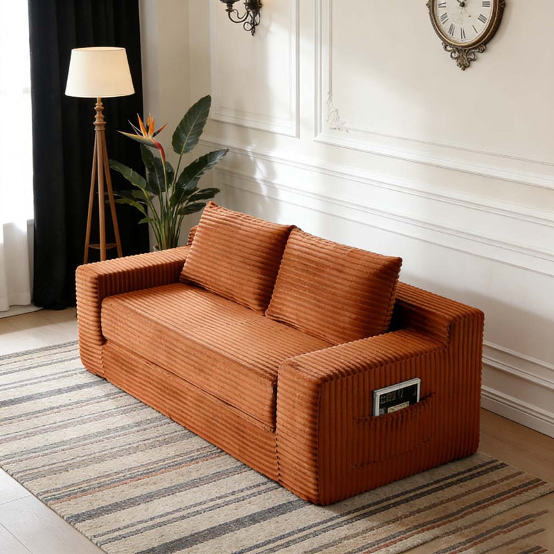 Canapé-lit pliant convertible 2 en 1, causeuse en mousse viscoélastique avec nuage, Orange